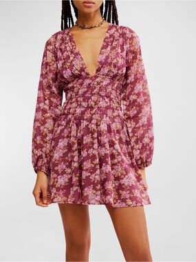 Free People Keep You Mini Dress $128 retail
XS • NWT Floral Smocked Waist
